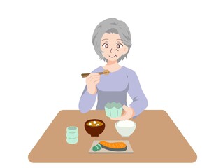 楽しく食事をする高齢者のイラスト