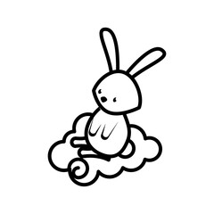 cute rabbit in cloud line style icon
