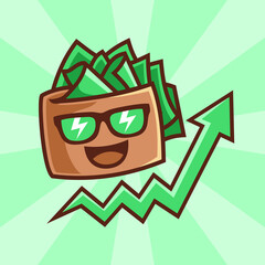 cartoon wallet with a lot of money illustration