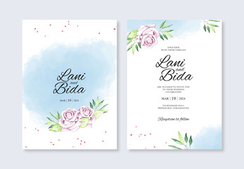 Watercolor flowers and splashes for an elegant wedding invitatation template