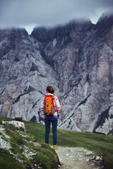 tourist girl at the Dolomites