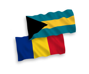 Flags of Romania and Commonwealth of The Bahamas on a white background