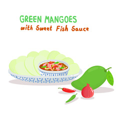 Green Mangoes Sweet Fish Sauce Vector