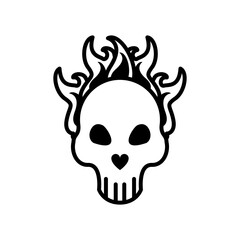 skull head on fire line style icon