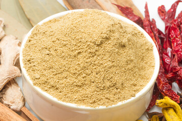 indian spices isolated on white background.