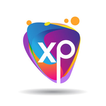 Letter XP logo with colorful splash background, letter combination logo design for creative industry, web, business and company.