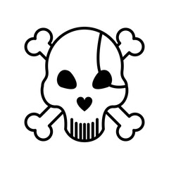death skull with bones crossed and pirate patch line style icon