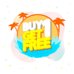 Buy 1 Get 1 Free, Summer Sale banner design template, discount tag, app icon, vector illustration
