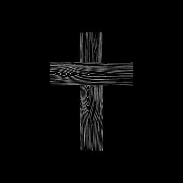 Christian wooden cross icon isolated on dark background