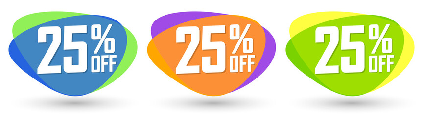 Set Sale 25% off bubble banners, discount tags design template, vector illustration