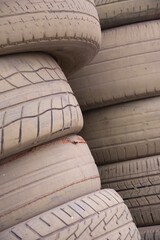 Stacks of used car tires.