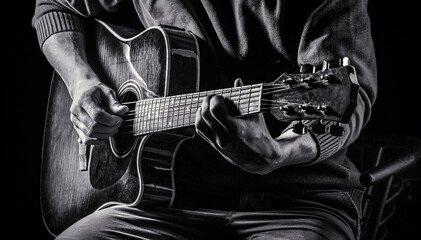 Music concept. Guitar acoustic. Play the guitar. Live music. Music festival. Instrument on stage,...