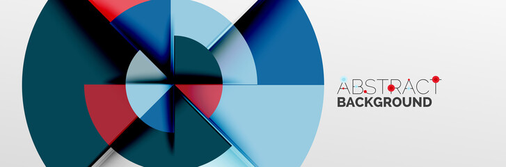 Bright color circles, abstract round shapes and triangles composition with shadow effects. Vector modern geometric design template