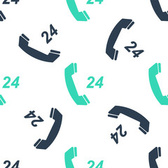 Green Telephone 24 hours support icon isolated seamless pattern on white background. All-day customer support call-center. Vector.