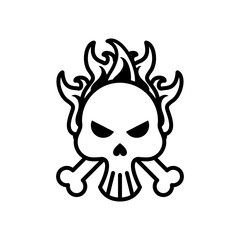death skull head with bones crossed on fire line style icon