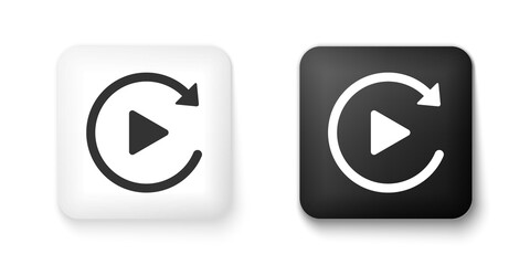 Black and white Video play button like simple replay icon isolated on white background. Square button. Vector.