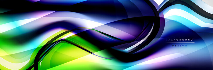 Vector abstract background, flowing liquid style bubble with metallic, color quicksilver chrome texture and color glow effects