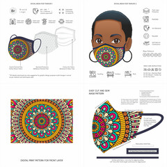 Face Mask Background Design, Raksha Bandhan Traditional Print, Ethnic Pattern, African, Stylish, Fabric, Protective Face Mask Mockup Template, Seamless Print Vector, Abstract