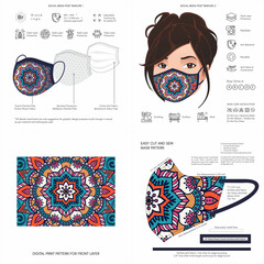 Face Mask Background Design, Raksha Bandhan Traditional Print, Ethnic Pattern, African, Stylish, Fabric, Protective Face Mask Mockup Template, Seamless Print Vector, Abstract