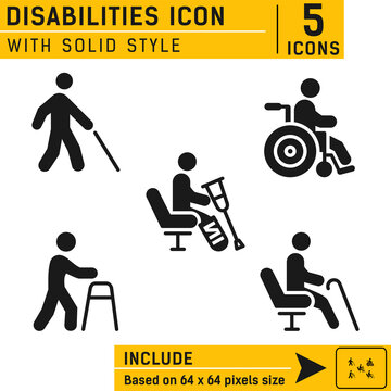 People disabilities vector icon. People disabilities vector icon with solid style. Vector icon for web and other. Easy to change color and size. Icon neatly designed on pixel perfect 64X64 size grid	