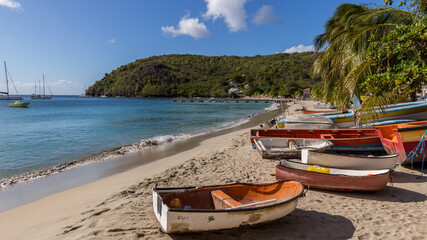 The boats on the beach in the Anses d Arlets in Martinique
