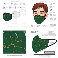 Abstract, Marble Print, Black, Dark, Marbling, Background Pattern Seamless Design for Face Mask, Pillow, Print, Fashion, Clothing, Fabric, Mockup Template Protective Face Mask Seamless Print Vector