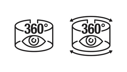 360 degrees icon with human eye- 3D panorama, virtual tour, street view or VR technology emblem - isolated monochrome logo