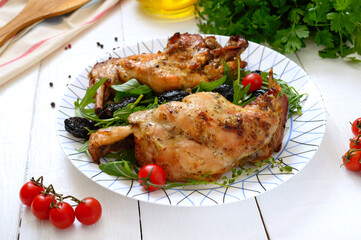 Baked rabbit with prunes. Diet menu. Proper nutrition.