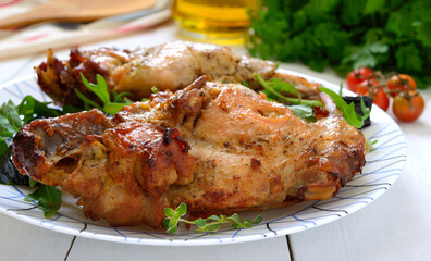 Baked rabbit with prunes. Diet menu. Proper nutrition.