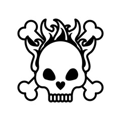 death skull head with bones crossed on fire line style