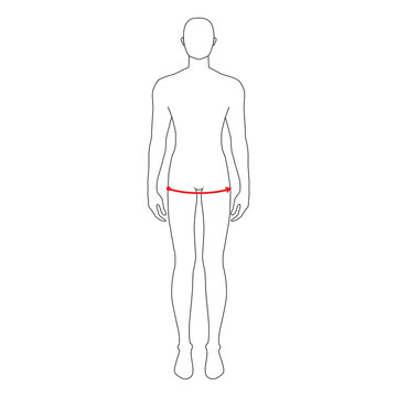 Men to do hip measurement fashion Illustration for size chart. 7.5 head size boy for site or online shop. Human body infographic template for clothes. 