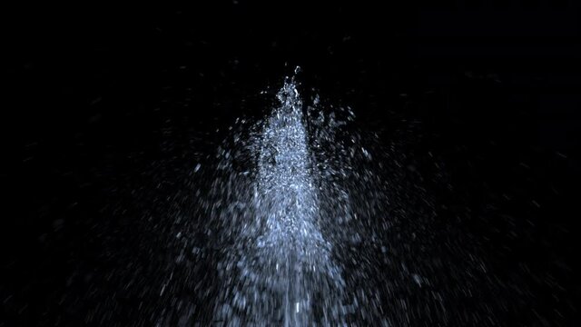 Water fountains splash a lot of small droplets isolated on a black background. Luma  matte included in the end of the clip.
