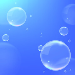 Realistic Blue Background with  Bubbles . Isolated Vector Elements