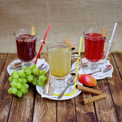 Three types of fruit compote