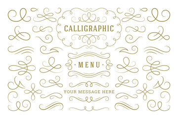 Calligraphic design elements vintage ornaments swirls and scrolls ornate decorations vector design elements - obrazy, fototapety, plakaty
