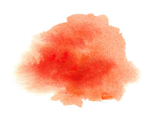 Bright red watercolor background stain with watercolor paint blotch, brush strokes