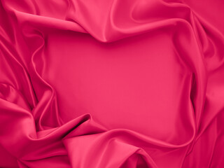 Beautiful elegant wavy fuchsia pink satin silk luxury cloth fabric texture, abstract background design.  - obrazy, fototapety, plakaty