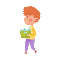 Red Haired Boy Character Carrying Broken Glass for Recycling Vector Illustration