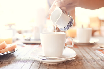 morning coffee cup / breakfast concept cheerfulness happiness drink in a cup