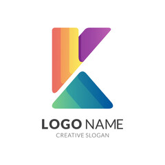 letter k logo template, modern 3d logo style in gradient vibrant colors