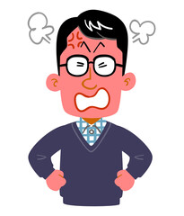 激怒する眼鏡をかけた男性の上半身
