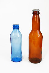 blue and brown glass beverage a bottles