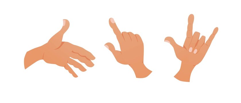 Set of hands showing various gestures. Cartoon vector illustration.