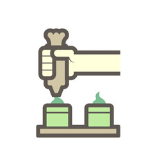 Icing tips with cream in food processing industry vector icon design on white background.
