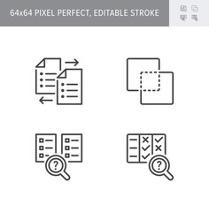 Fototapeta na wymiar Comparison line icons. Vector illustration included icon as compare files, options, outline pictogram of price analysis. 64x64 Pixel Perfect Editable Stroke