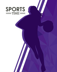 athletic woman practicing basketball sport silhouette
