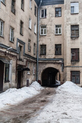 Tyoical Saint petersburg courtyard with gate arch
