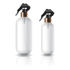 2 sizes of clear oval round cosmetic bottle with spray head for beauty or healthy product.