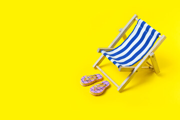 Protective mask,  sun bed , beach footwear.  safe travel concept 2020, safe trip  or beach holidays...