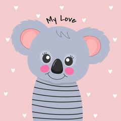 Cute cartoon Koala teddy. I love you.